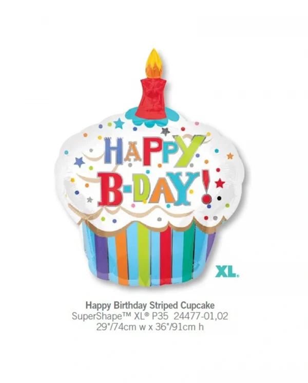 AB501 巨大杯形蛋糕鋁膜氣球 Happy Birthday Striped Cupcake Balloon
