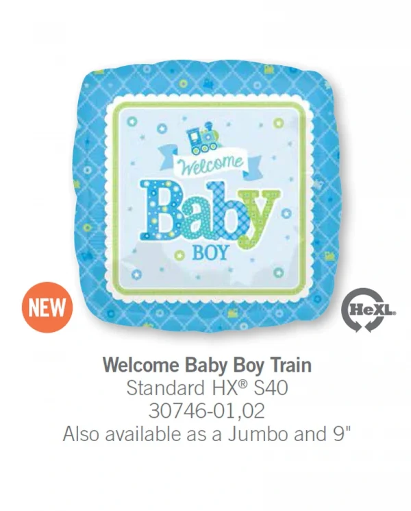 AA105 粉藍小火車鋁膜氣球 Welcom Baby Boy Train Balloon