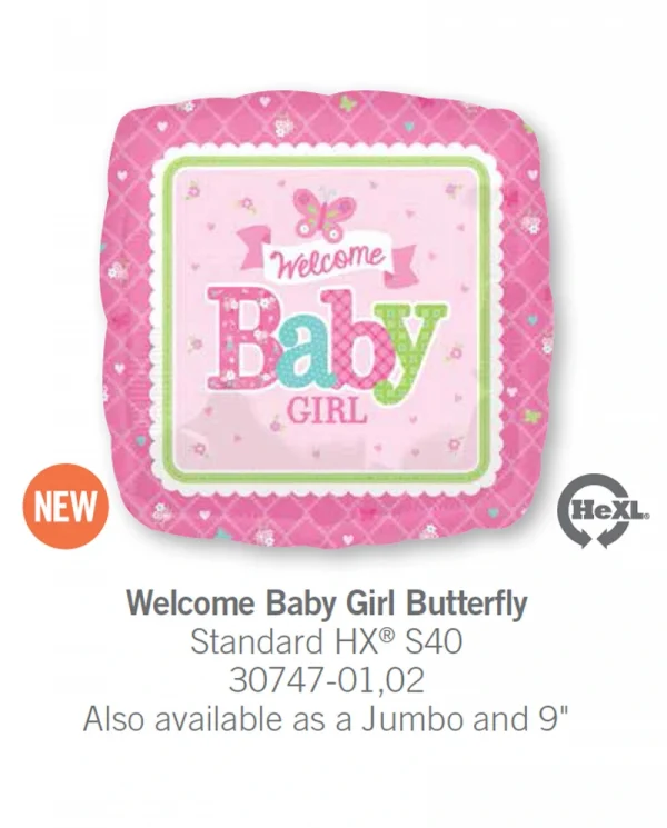 AA106 粉紅小蝴蝶鋁膜氣球 Welcome Baby Girl Butterfly Balloon