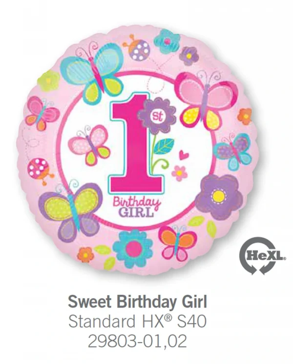AA124 一歲可愛小女孩鋁膜氣球 Sweet Birthday Girl Balloon