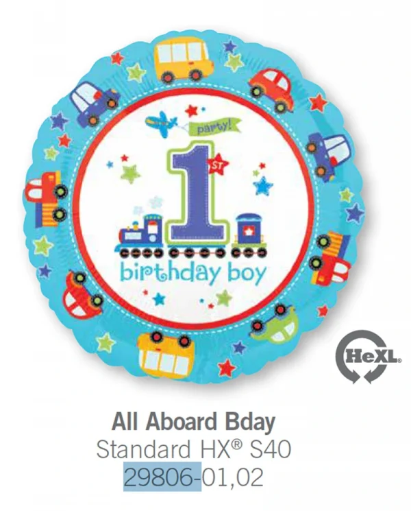 AA125 一歲活力小男孩鋁膜氣球 All Aboard Bday Balloon