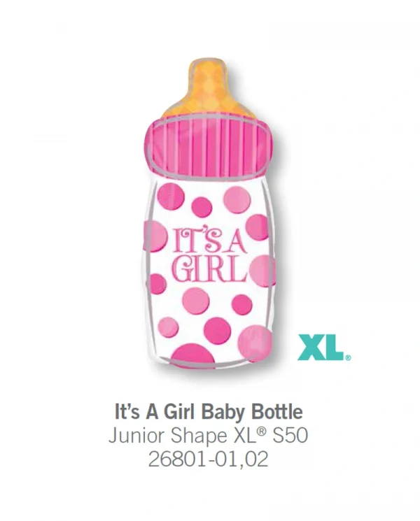 AA509 女孩波點奶樽鋁膜氣球 Its A Girl Baby Bottle Balloon