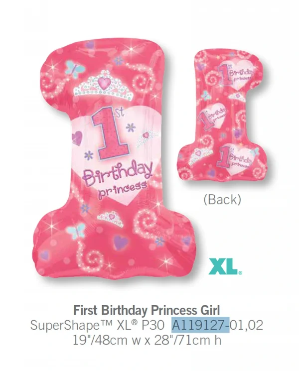 AA522 公主第一個生日鋁膜氣球 First Birthday Princess Girl Balloon