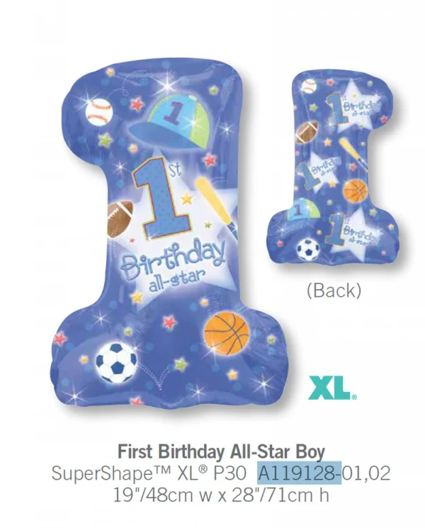 AA523 男孩第一個生日鋁膜氣球 First Birthday All Star Boy Balloon