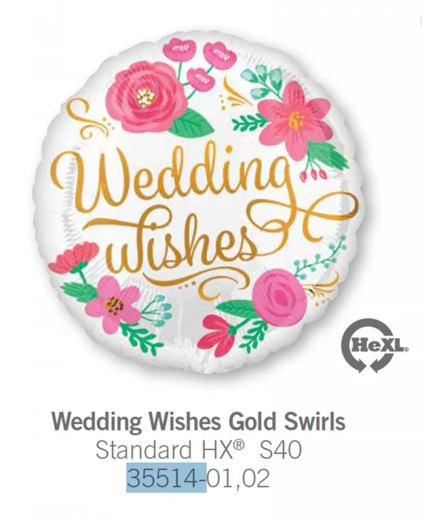 AE139 婚禮快樂鋁膜氣球 Wedding Wishes Gold Swirls Balloon