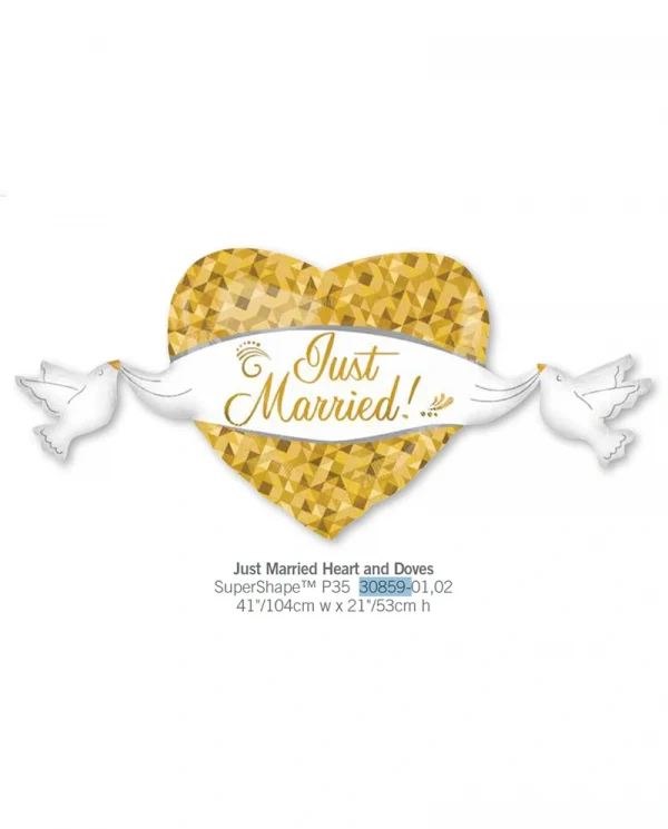 AE526 金心白鴿婚禮鋁膜氣球 Just Married Heart and Doves Balloon