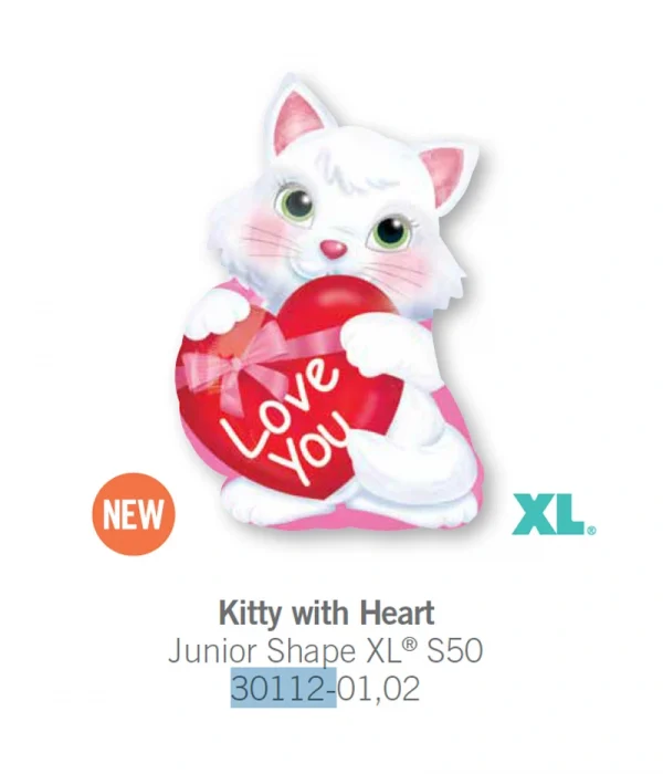 BL102 心心白貓鋁膜氣球 Kitty wait Heart Balloon