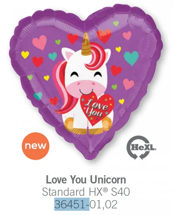 BL105 心心獨角馬鋁膜氣球 Love You Unicorn Balloon