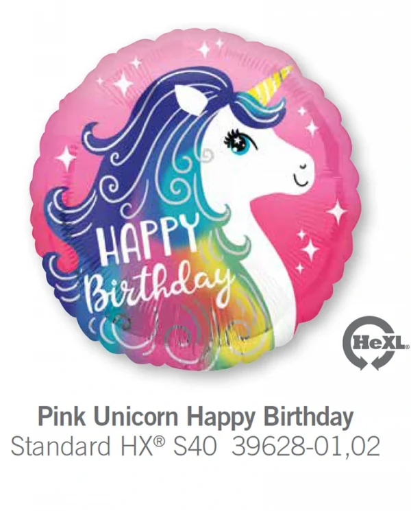 BL107 彩色生日獨角馬鋁膜氣球 Pink Unicorn Happy Birthday Balloon