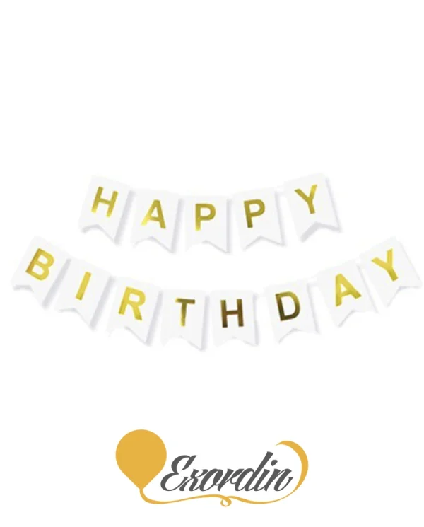 PB006 白色金字生日掛旗 White Gold HBD Banner
