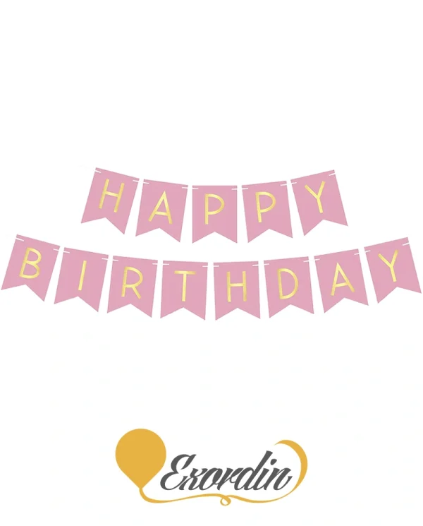 PB007 粉紅金字生日掛旗 Pink Gold HBD Banner
