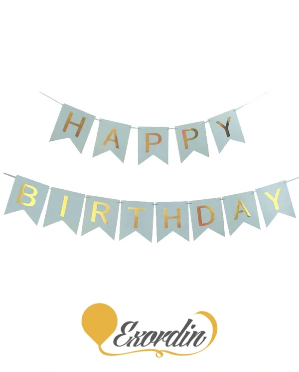 PB008 粉藍金字生日掛旗 Blue Gold HBD Banner