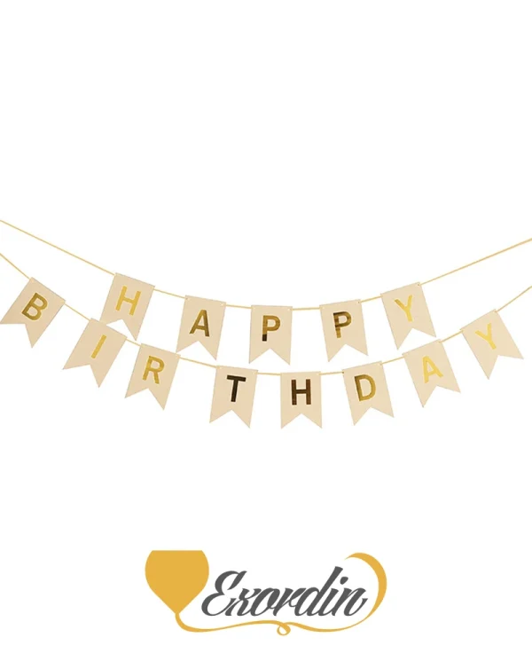 PB010 啡色金字生日掛旗 Kraft paper Gold HBD Banner