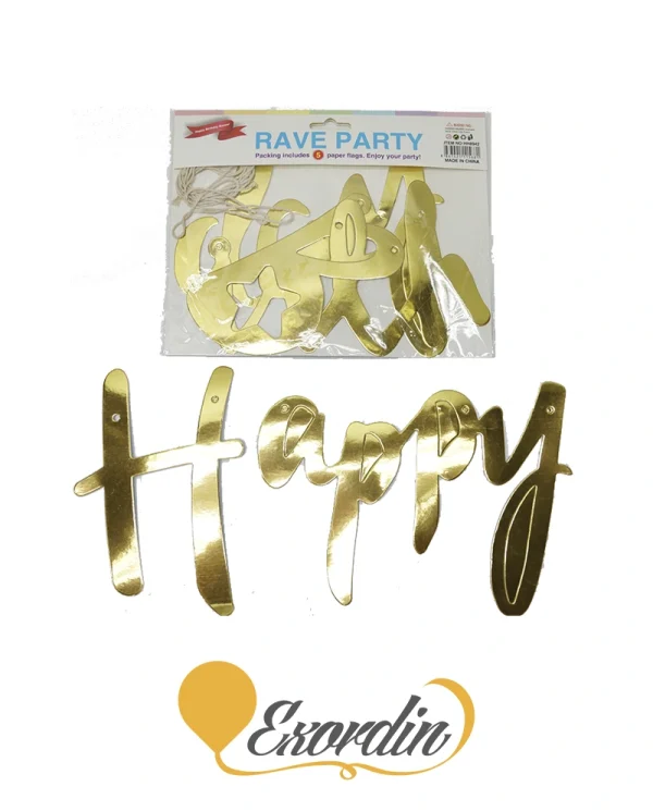 PB014 金色生日字母掛旗 Gold HBD Letters Banner