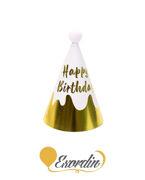 PH015 派對生日帽 粉紅色金字波浪 Happy Birthday Hat or Cap Gold with Pink wave pattern