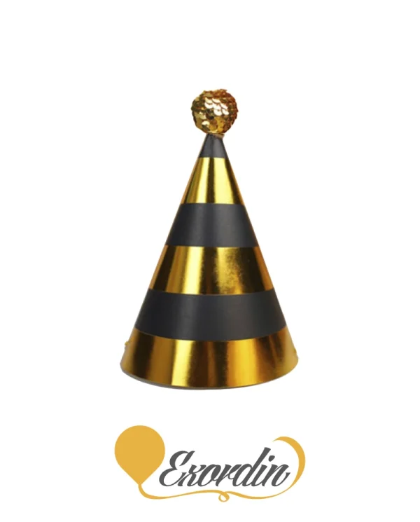 PH022 派對生日帽 黑金色條紋 Party Birthday Hat or Cap Black Gold Line