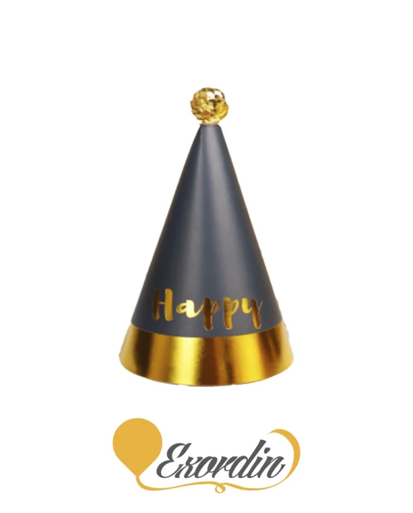 PH023 派對生日帽 黑金色HAPPY Party Birthday Hat or Cap Black Gold HAPPY
