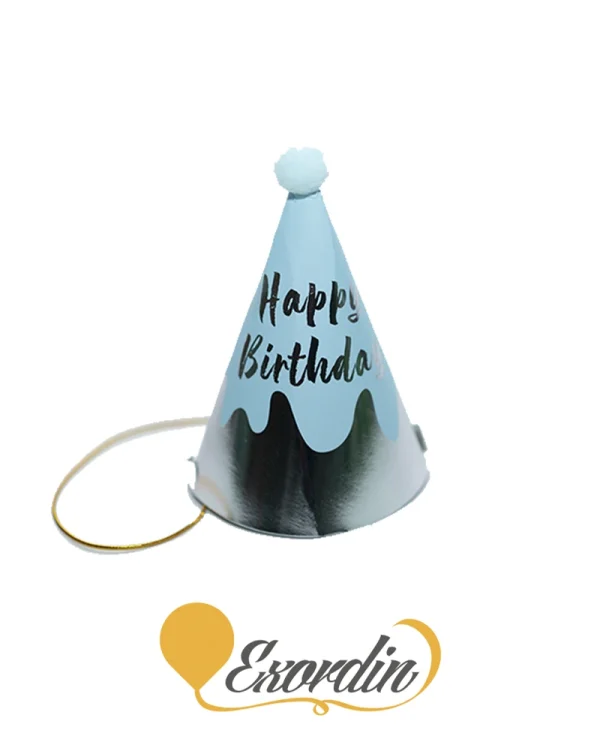 PH027 派對生日帽 藍色銀字波浪 Happy Birthday Hat or Cap Blue with Silver Dots