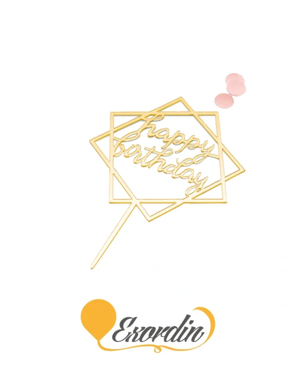 PP055 派對生日蛋糕插牌 金色方型 2 Birthday Caketopper Gold in Square shape 2