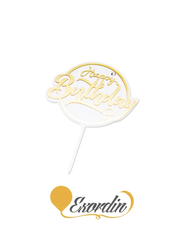 PP056 派對生日蛋糕插牌 金色透明底牌 1 Birthday Caketopper Gold in Transparent Tag 1