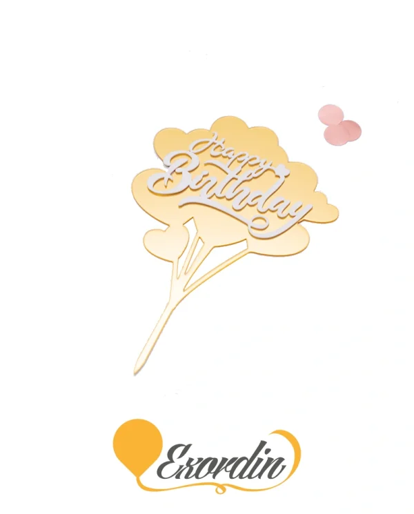 PP057 派對生日蛋糕插牌 金色金色底牌 1 Birthday Caketopper Gold in White Tag 1