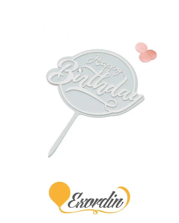 PP060 派對生日蛋糕插牌 白色粉藍色底牌 1 Birthday Caketopper White in Light Blue tag 1