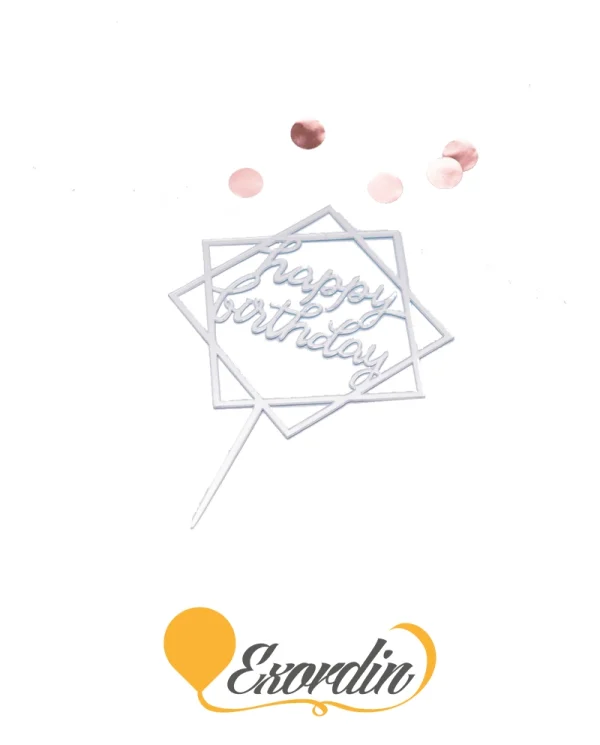 PP063 派對生日蛋糕插牌 銀色方型 1 Birthday Caketopper Silver in Square shape 1