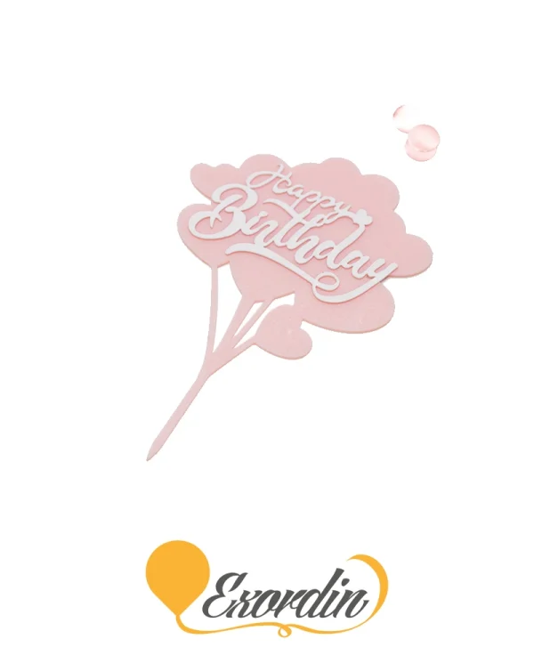 PP066 派對生日蛋糕插牌 白色粉紅色底牌 2 Birthday Caketopper White in Pink tag 2