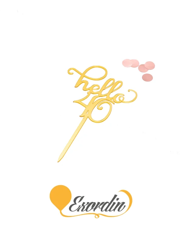 PP069 派對生日蛋糕插牌 金色Hello 40 Birthday Caketopper Gold in Hello 40